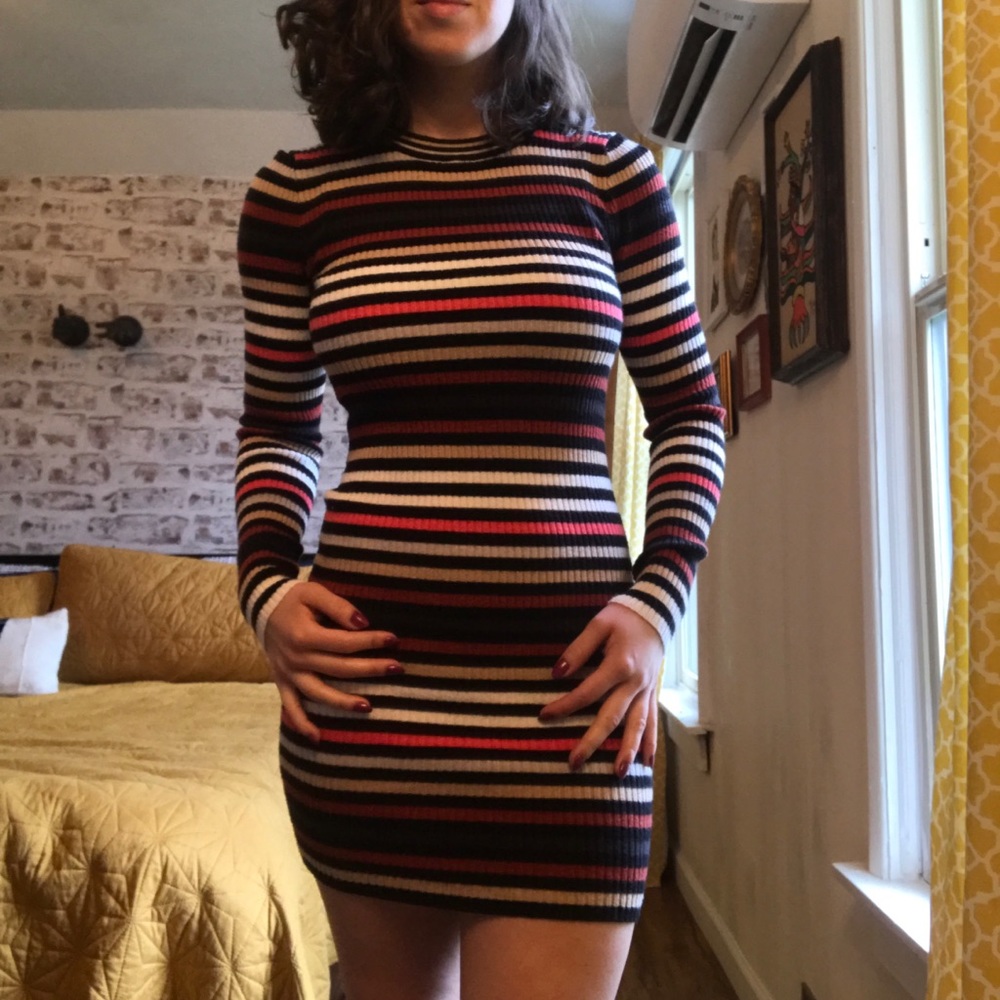 Striped ribbed bodycon dress